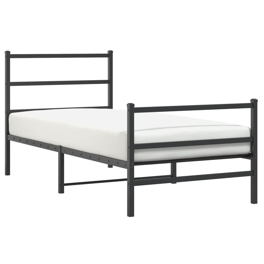 fekete fém ágykeret fej- és lábtámlával 90 x 200 cm