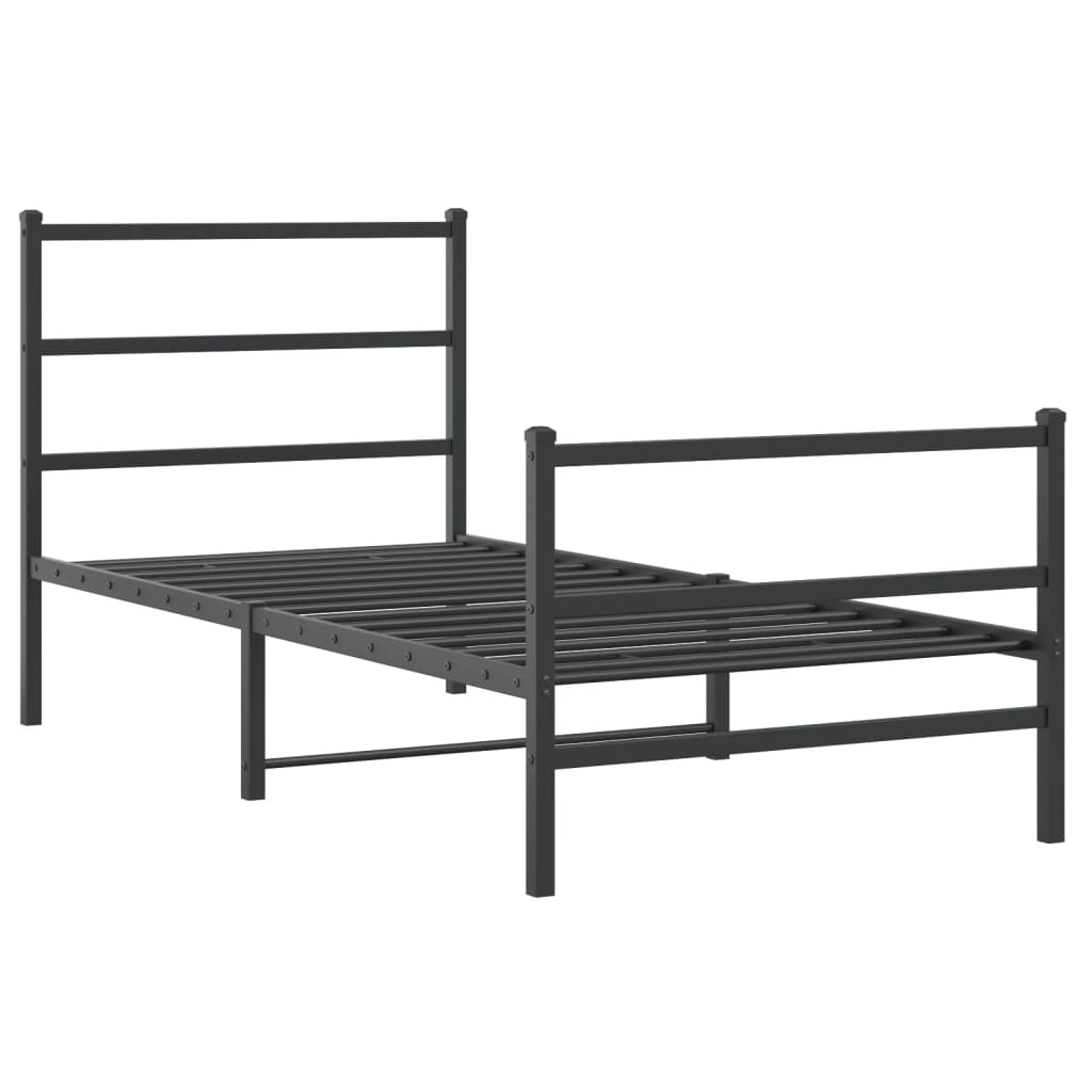 fekete fém ágykeret fej- és lábtámlával 90 x 200 cm