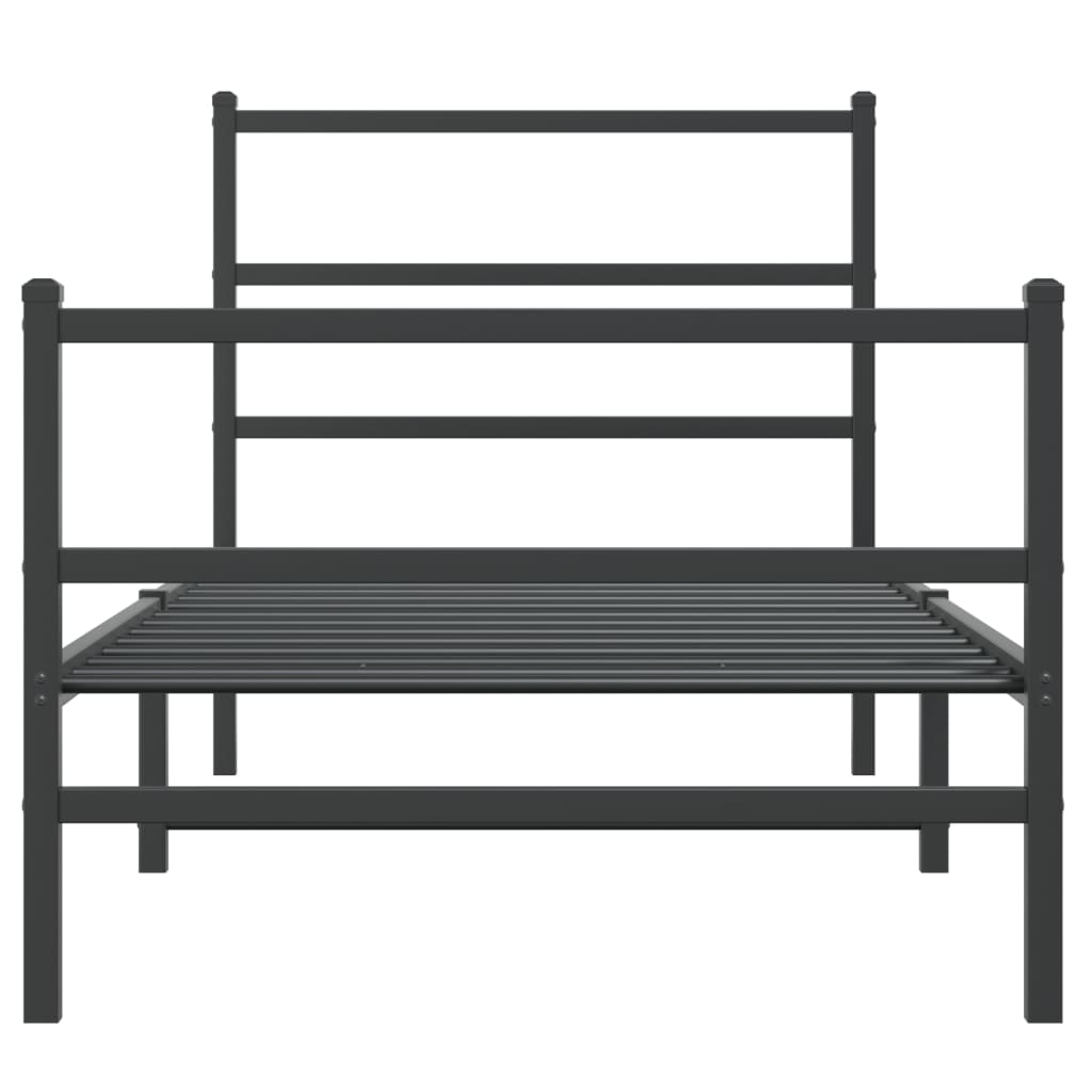 fekete fém ágykeret fej- és lábtámlával 90 x 200 cm