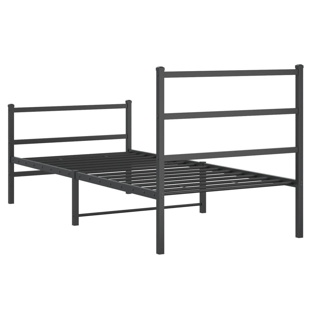 fekete fém ágykeret fej- és lábtámlával 90 x 200 cm