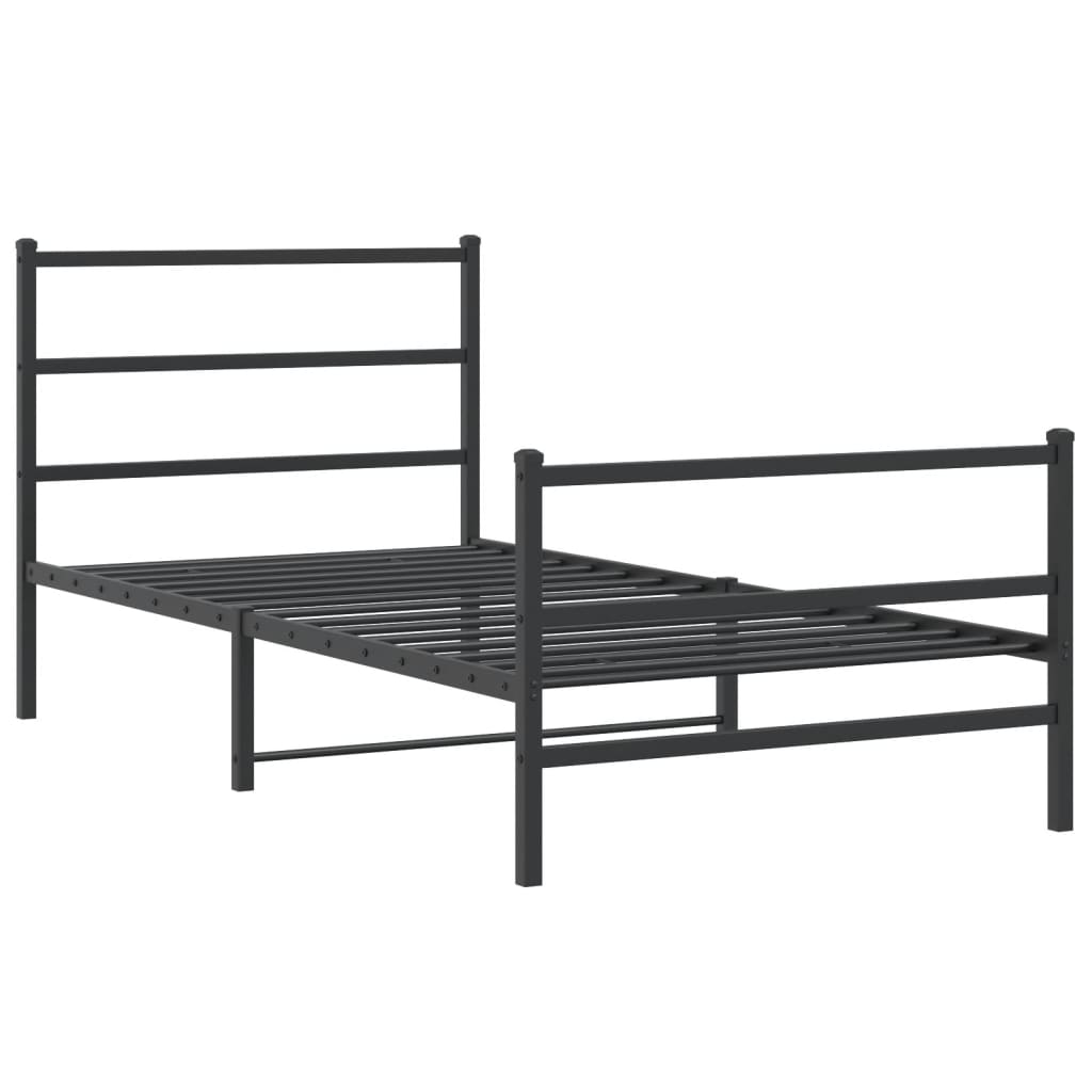 fekete fém ágykeret fej- és lábtámlával 100 x 200 cm