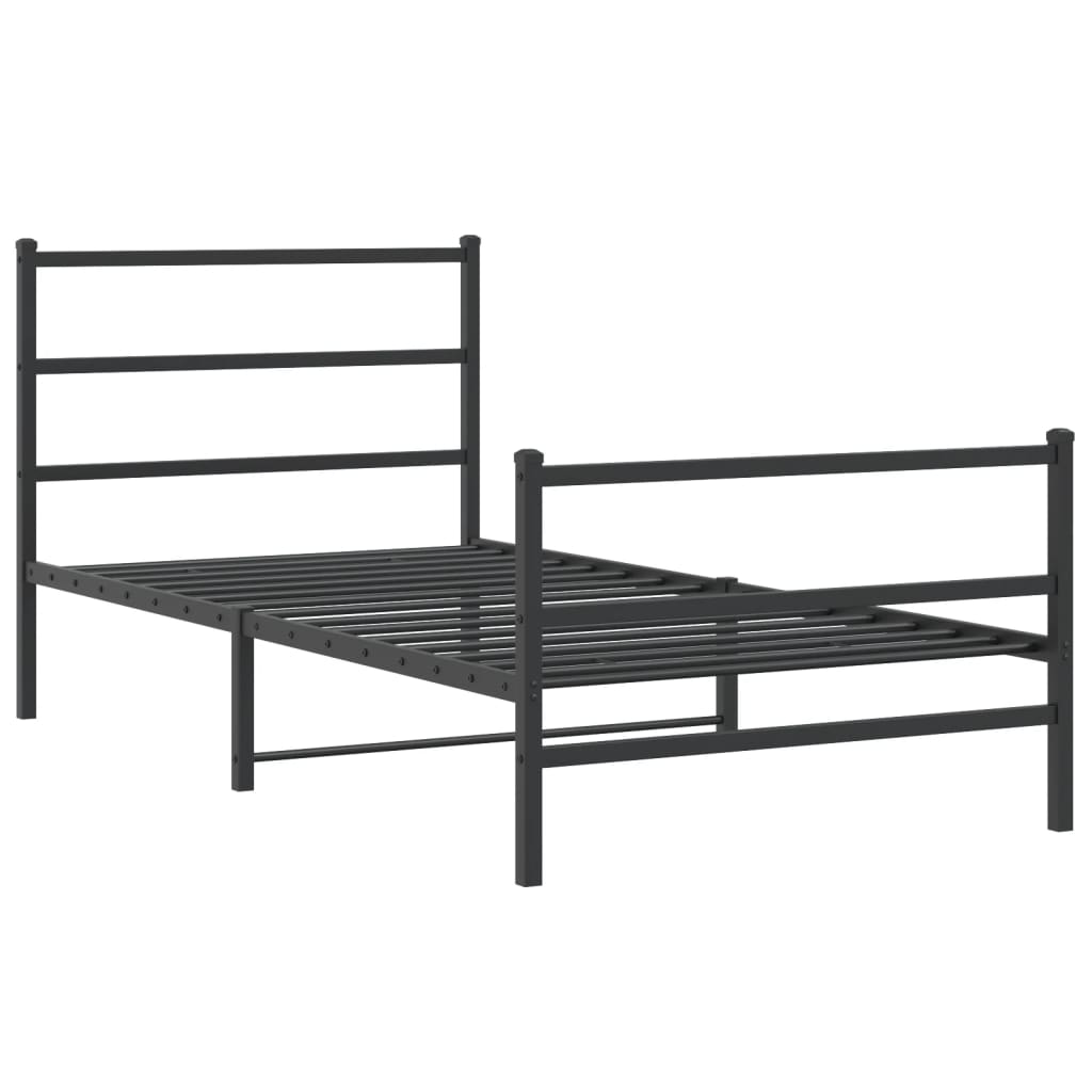 fekete fém ágykeret fej- és lábtámlával 107 x 203 cm