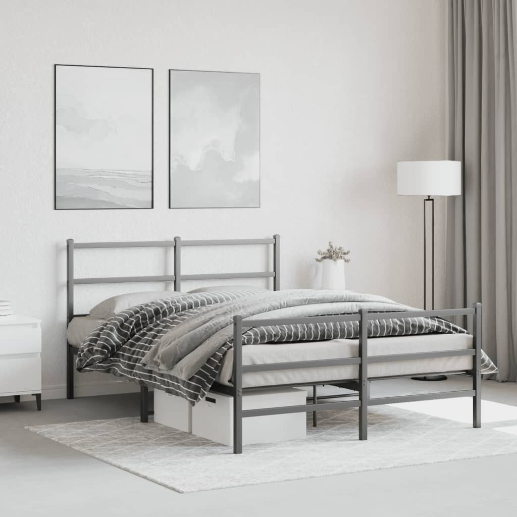 fekete fém ágykeret fej- és lábtámlával 135 x 190 cm