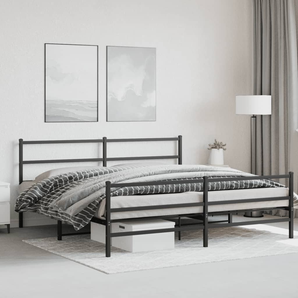 fekete fém ágykeret fej- és lábtámlával 200 x 200 cm