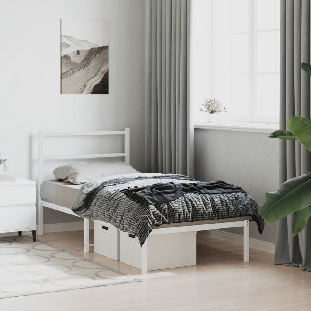 fehér fém ágykeret fejtámlával 90x200 cm