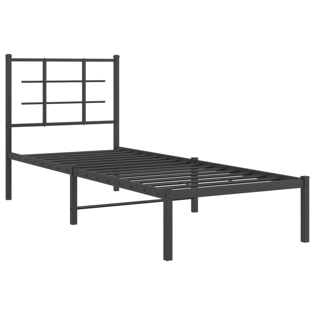 fekete fém ágykeret fejtámlával 75 x 190 cm