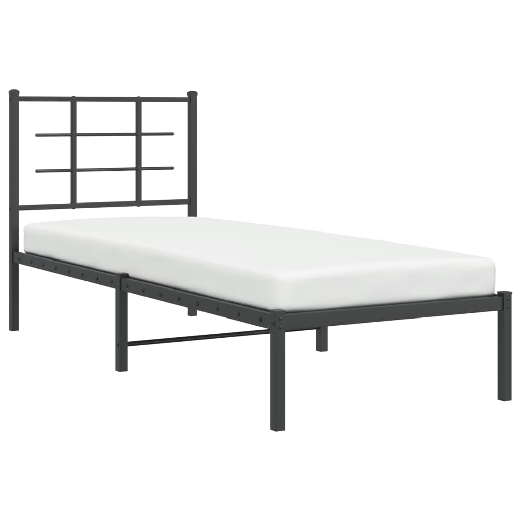 fekete fém ágykeret fejtámlával 75 x 190 cm