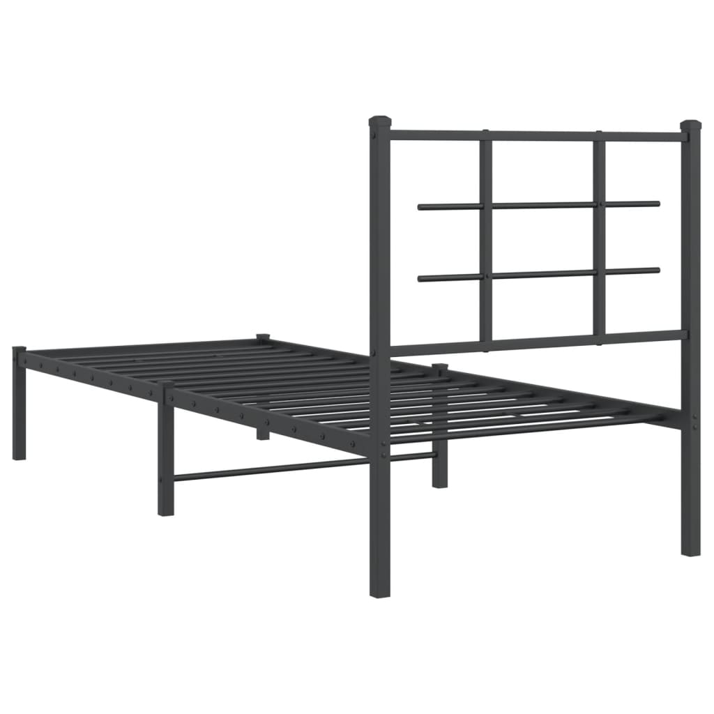 fekete fém ágykeret fejtámlával 75 x 190 cm