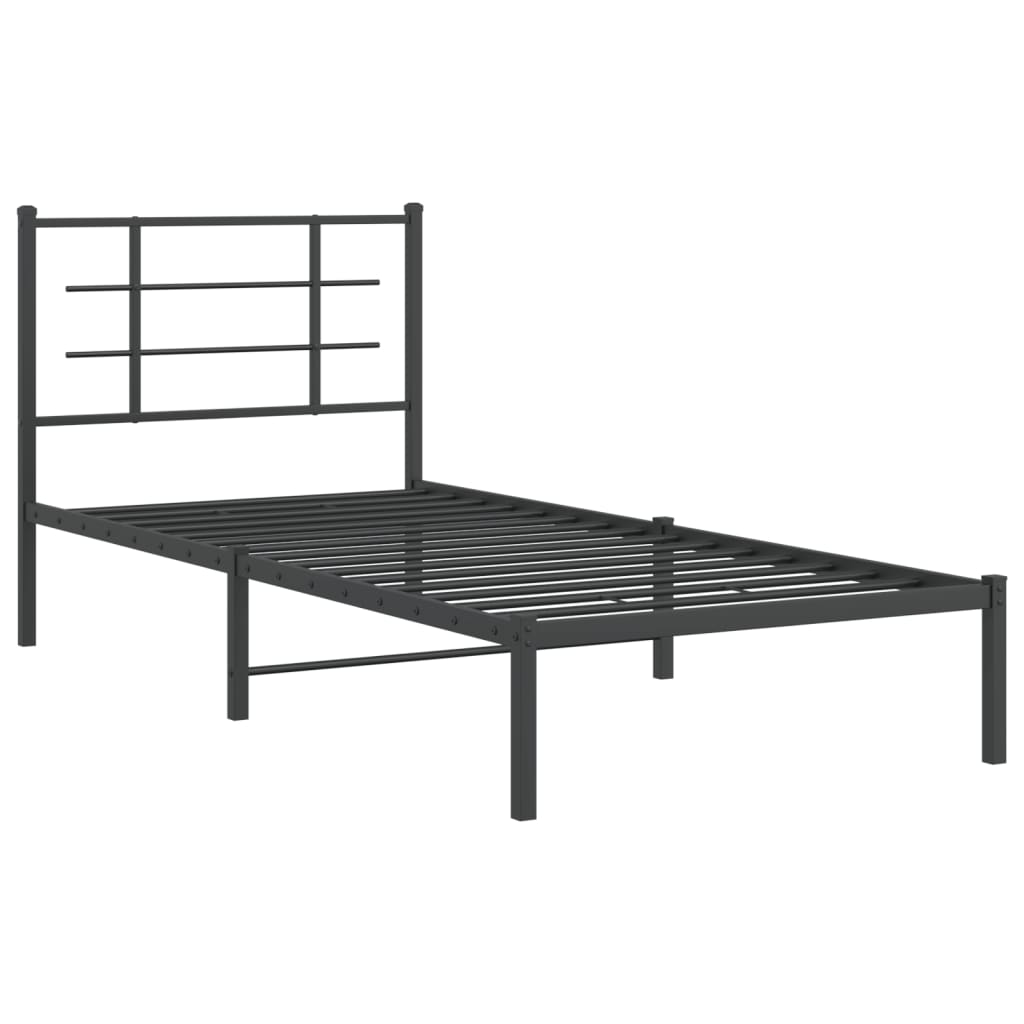 fekete fém ágykeret fejtámlával 90 x 190 cm