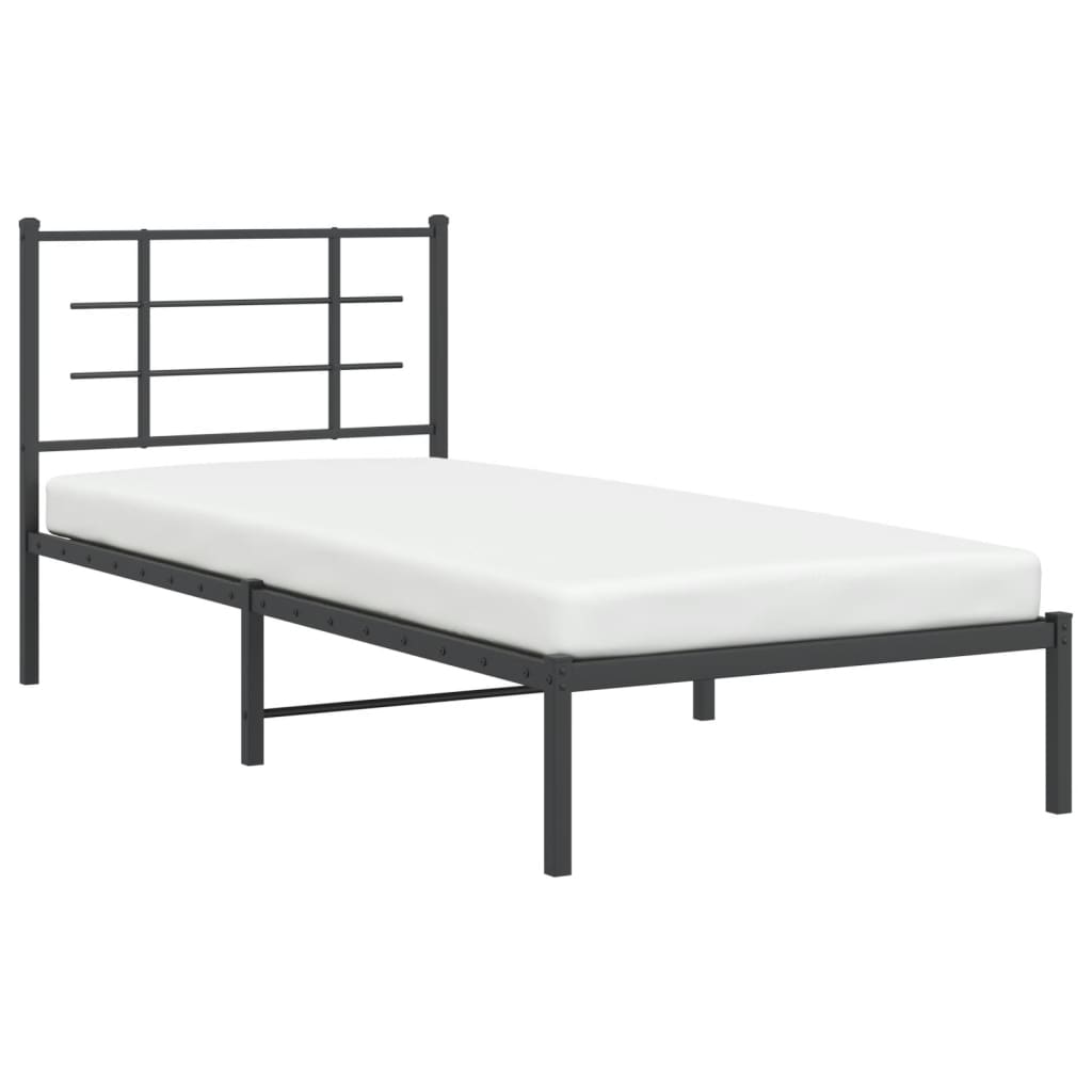 fekete fém ágykeret fejtámlával 90 x 190 cm