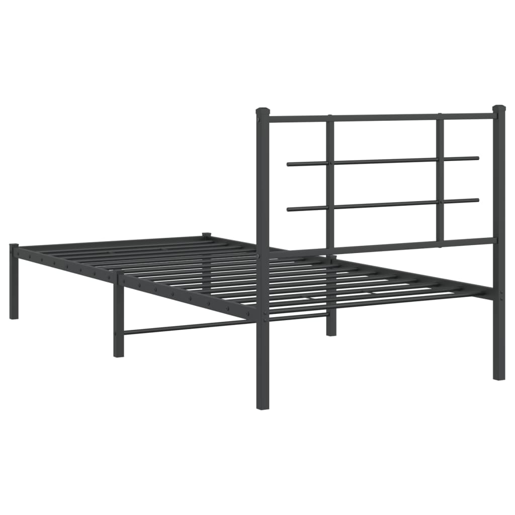 fekete fém ágykeret fejtámlával 90 x 190 cm