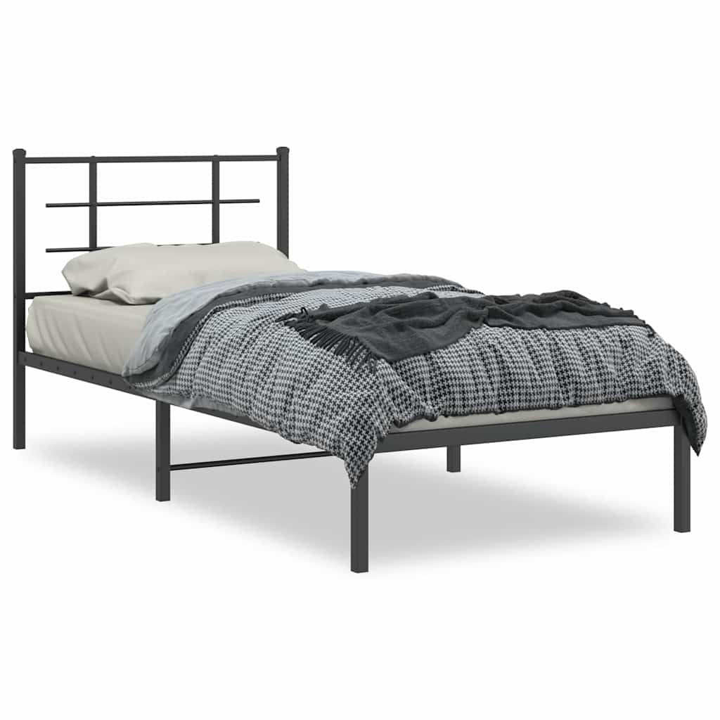 fekete fém ágykeret fejtámlával 90 x 200 cm