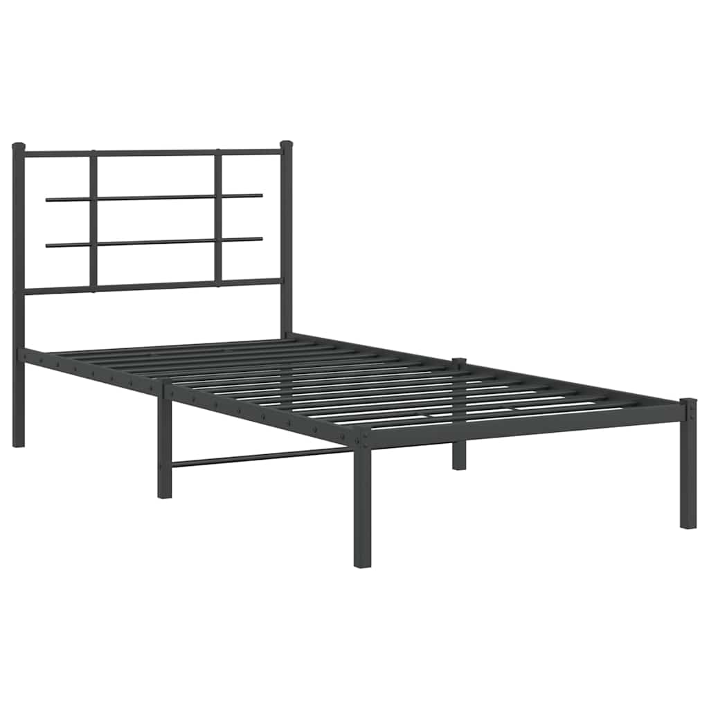 fekete fém ágykeret fejtámlával 90 x 200 cm