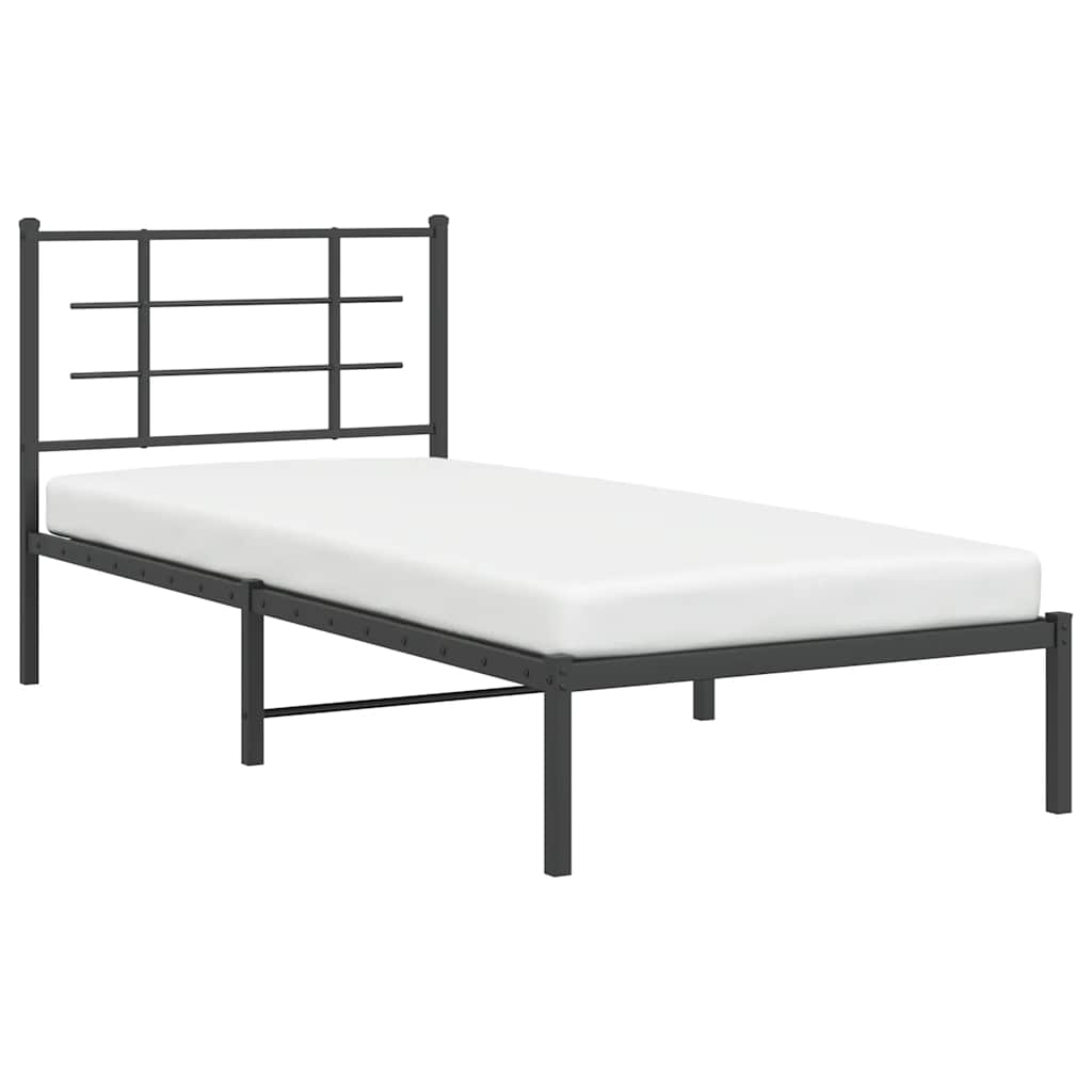 fekete fém ágykeret fejtámlával 90 x 200 cm