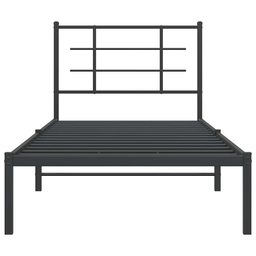 fekete fém ágykeret fejtámlával 90 x 200 cm