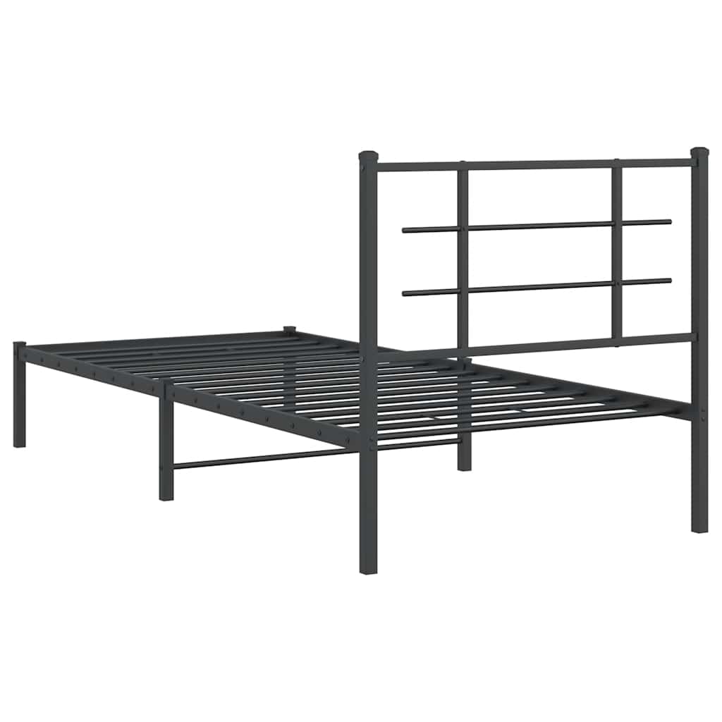fekete fém ágykeret fejtámlával 90 x 200 cm