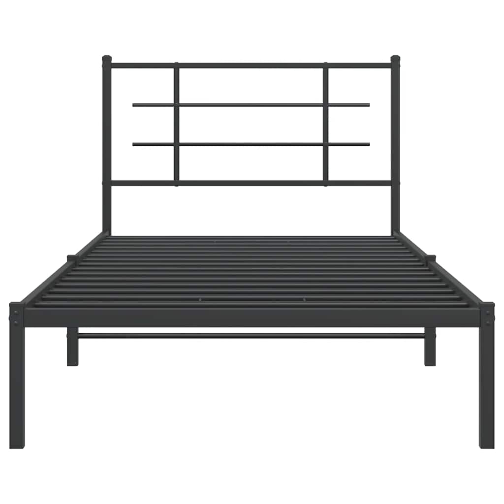 fekete fém ágykeret fejtámlával 100 x 200 cm