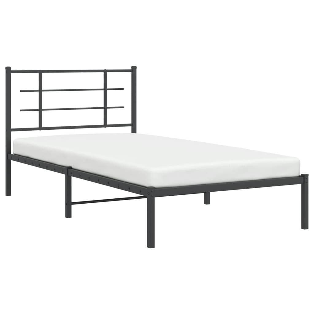 fekete fém ágykeret fejtámlával 107 x 203 cm