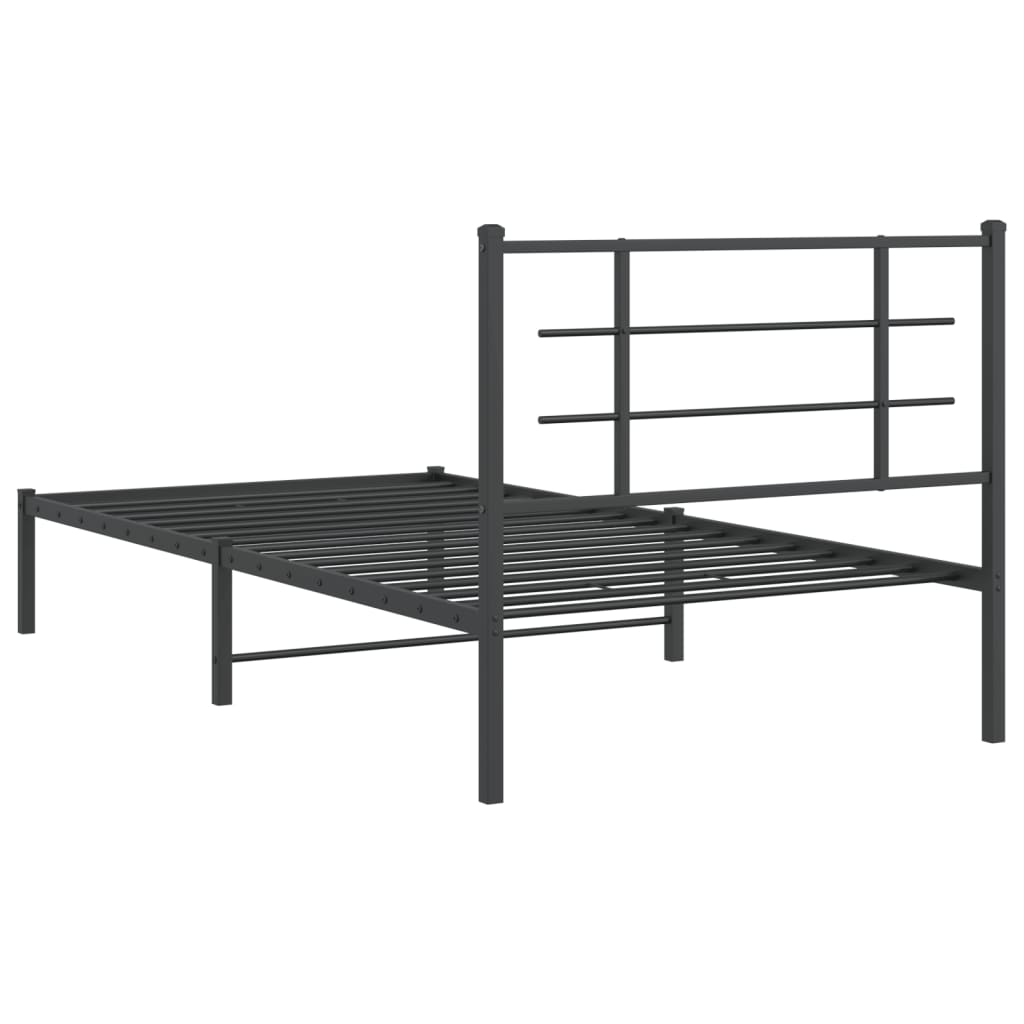 fekete fém ágykeret fejtámlával 107 x 203 cm
