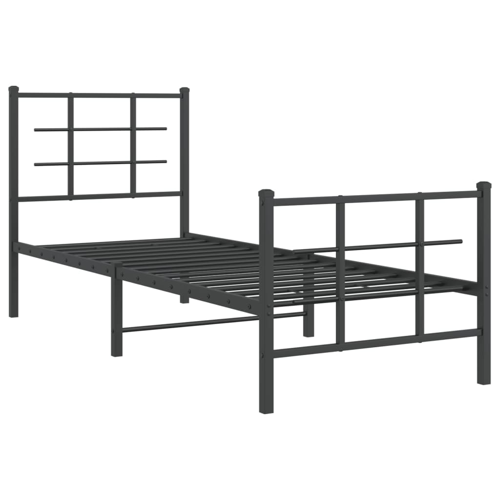 fekete fém ágykeret fej- és lábtámlával 75 x 190 cm