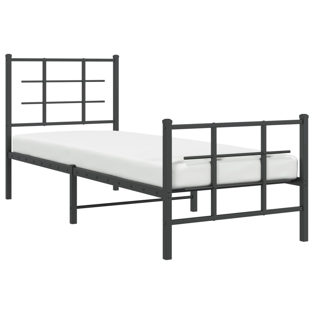 fekete fém ágykeret fej- és lábtámlával 75 x 190 cm