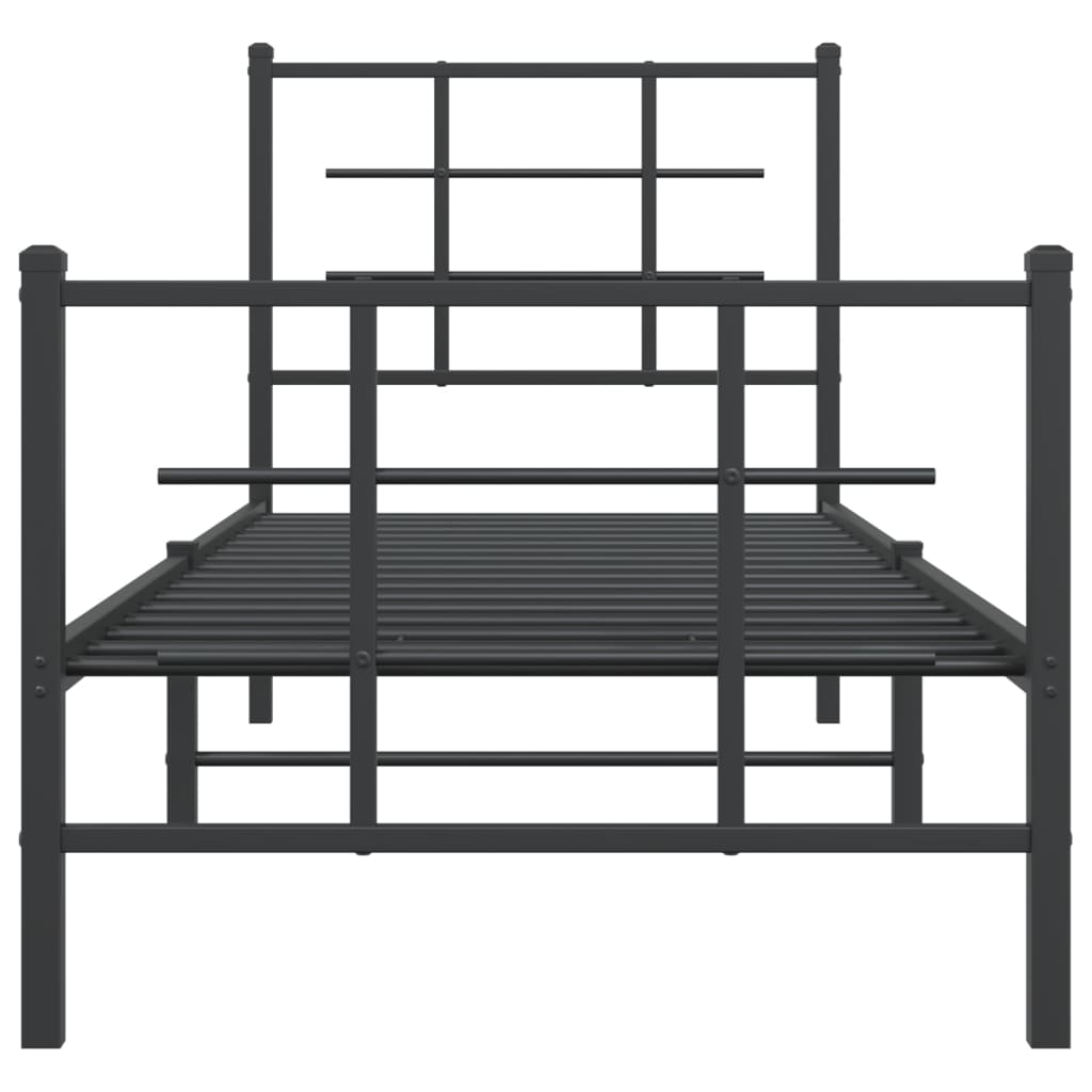 fekete fém ágykeret fej- és lábtámlával 75 x 190 cm