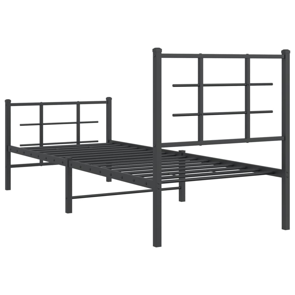 fekete fém ágykeret fej- és lábtámlával 75 x 190 cm