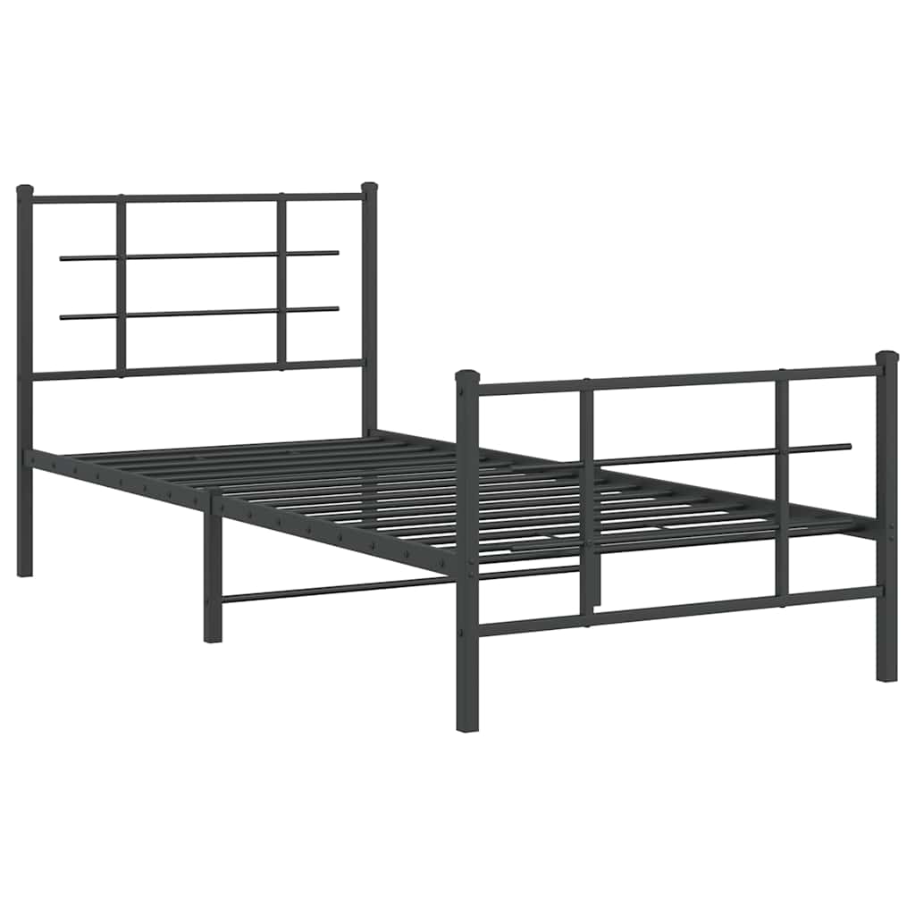fekete fém ágykeret fej- és lábtámlával 90 x 200 cm