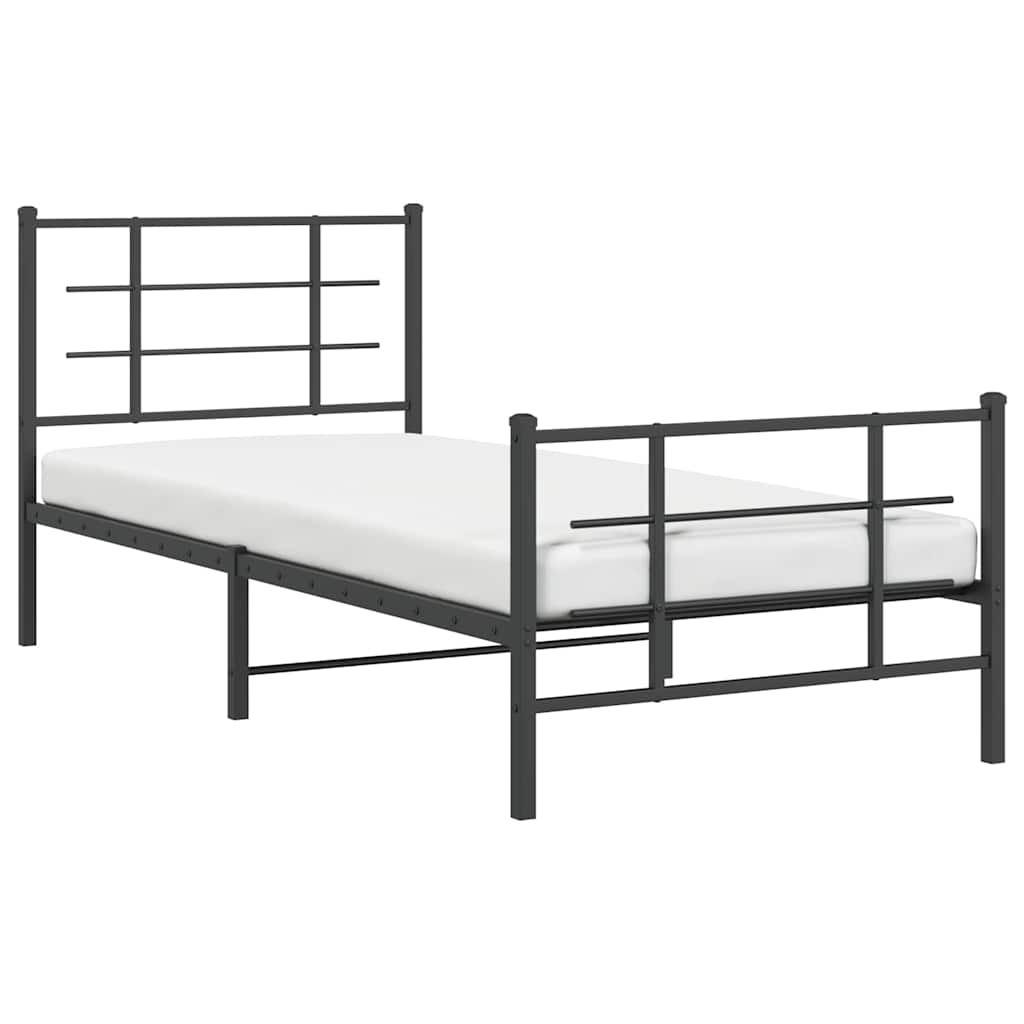 fekete fém ágykeret fej- és lábtámlával 90 x 200 cm