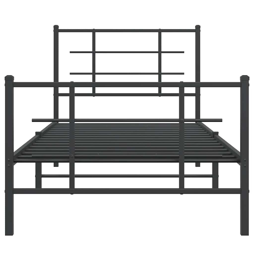 fekete fém ágykeret fej- és lábtámlával 90 x 200 cm