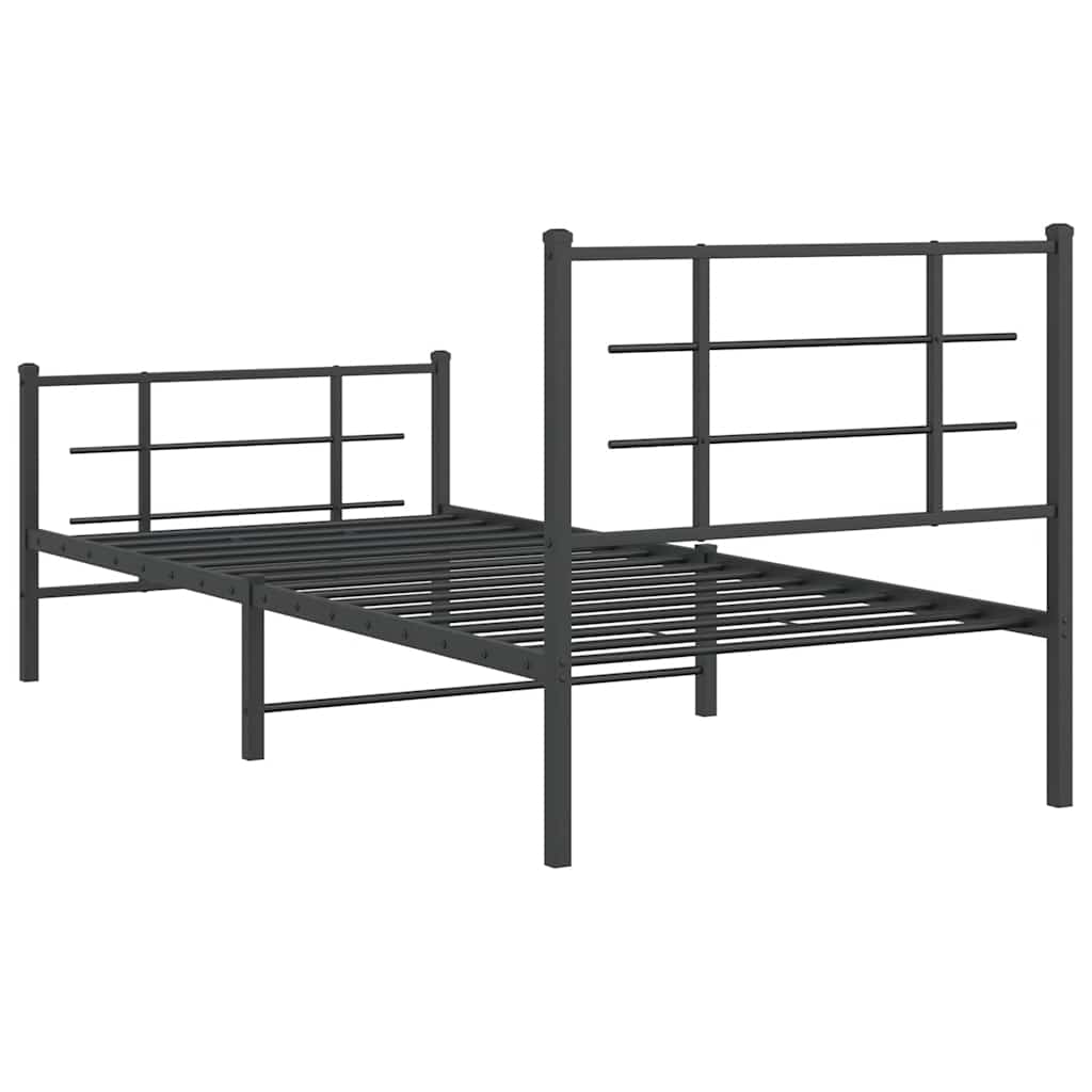fekete fém ágykeret fej- és lábtámlával 90 x 200 cm