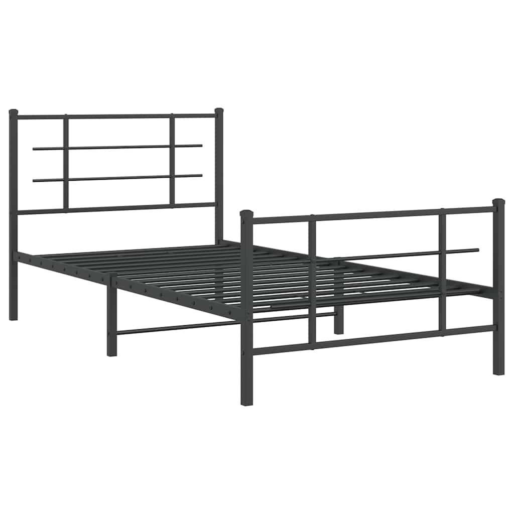 fekete fém ágykeret fej- és lábtámlával 107 x 203 cm