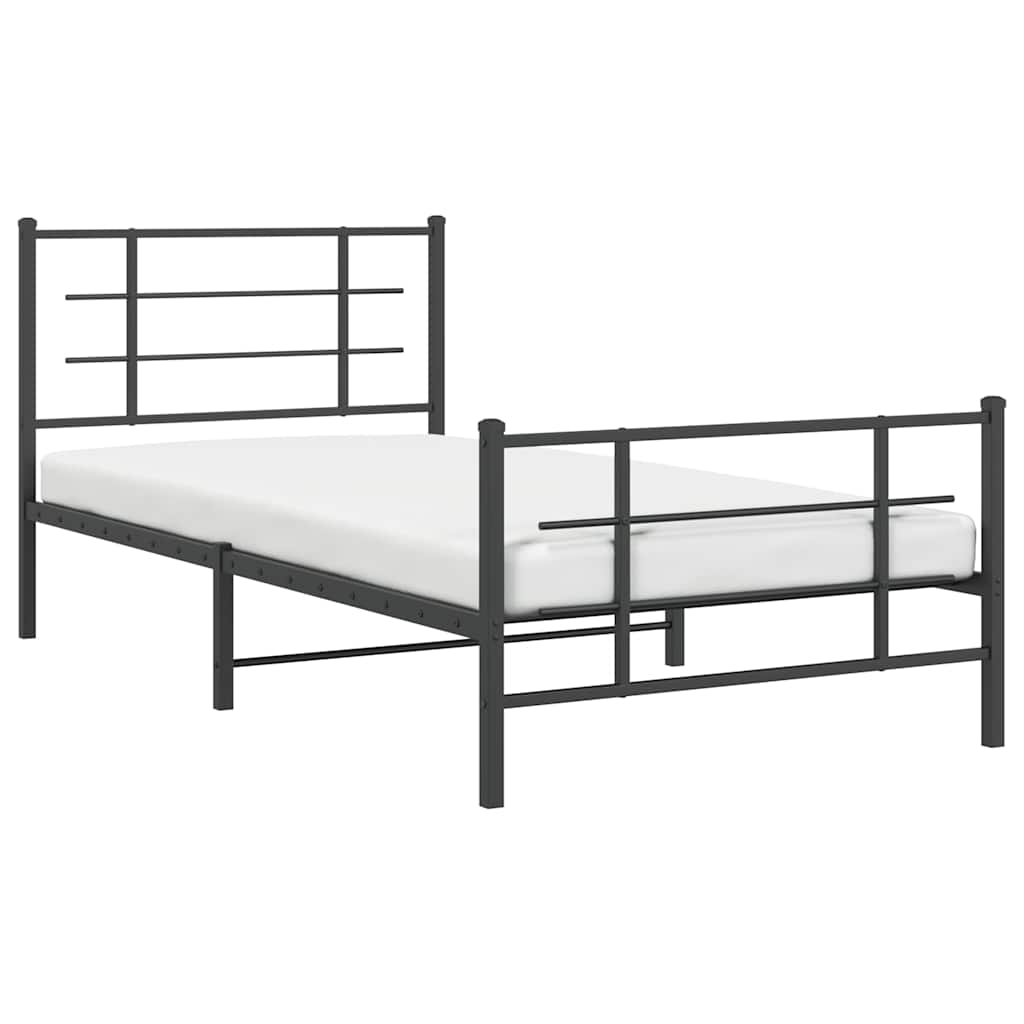 fekete fém ágykeret fej- és lábtámlával 107 x 203 cm