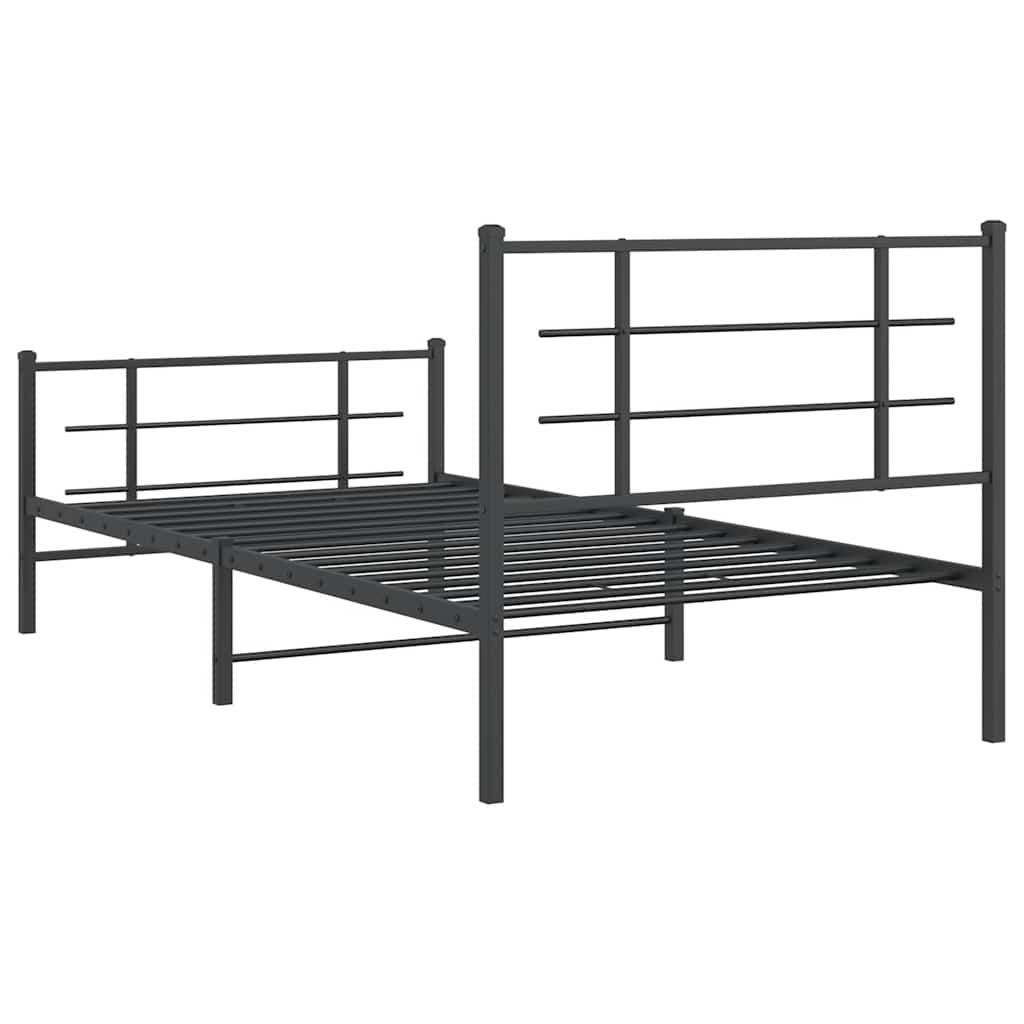 fekete fém ágykeret fej- és lábtámlával 107 x 203 cm