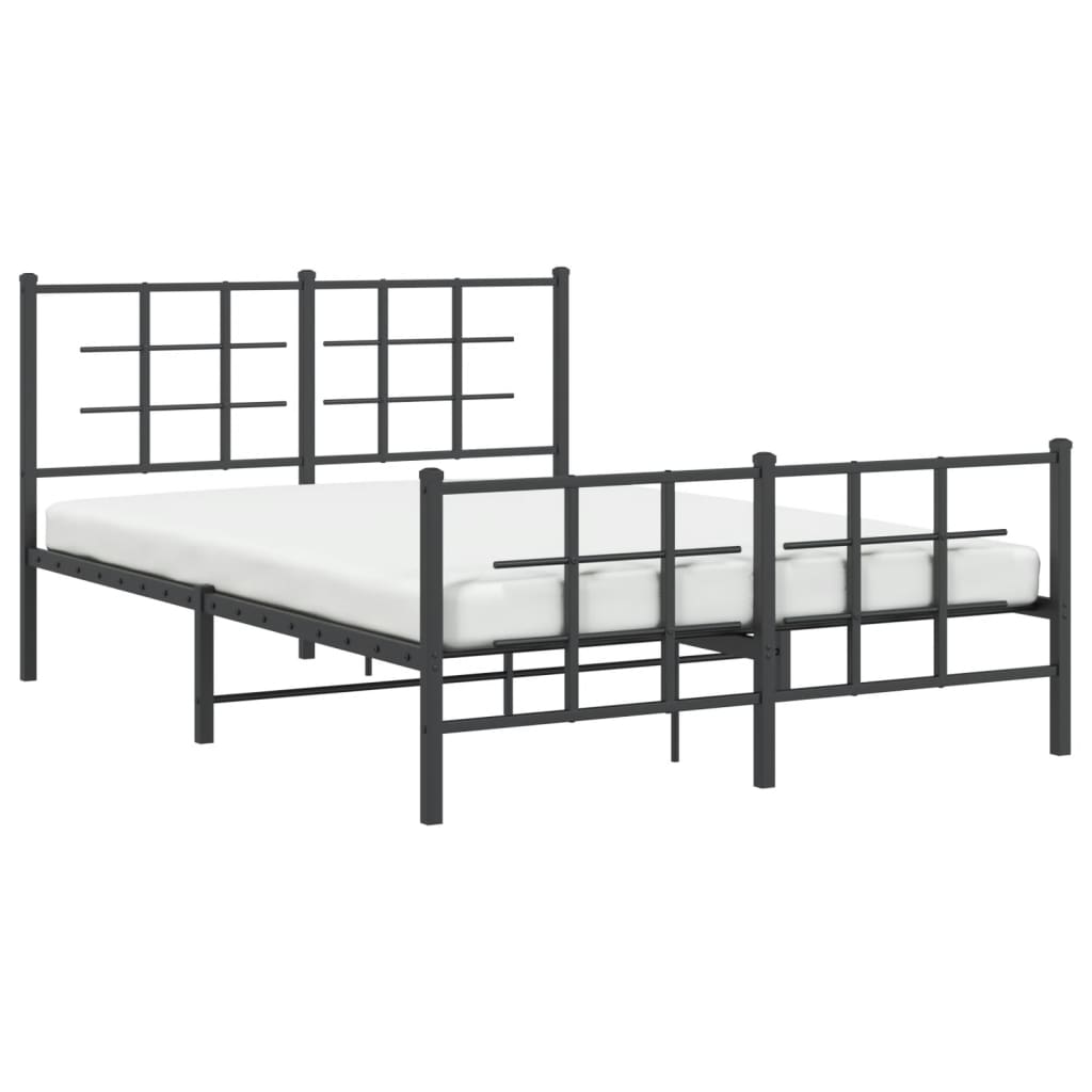 fekete fém ágykeret fej- és lábtámlával 135 x 190 cm