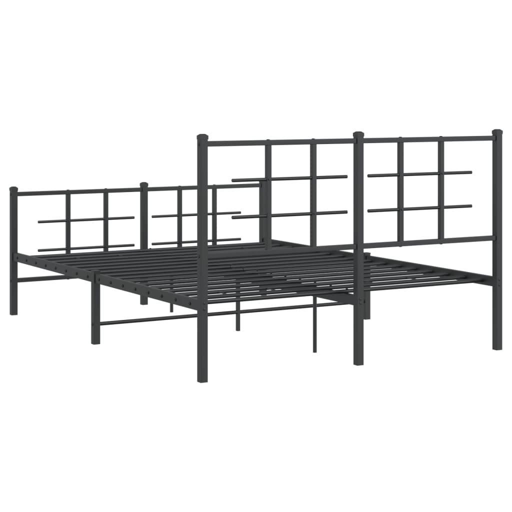 fekete fém ágykeret fej- és lábtámlával 135 x 190 cm