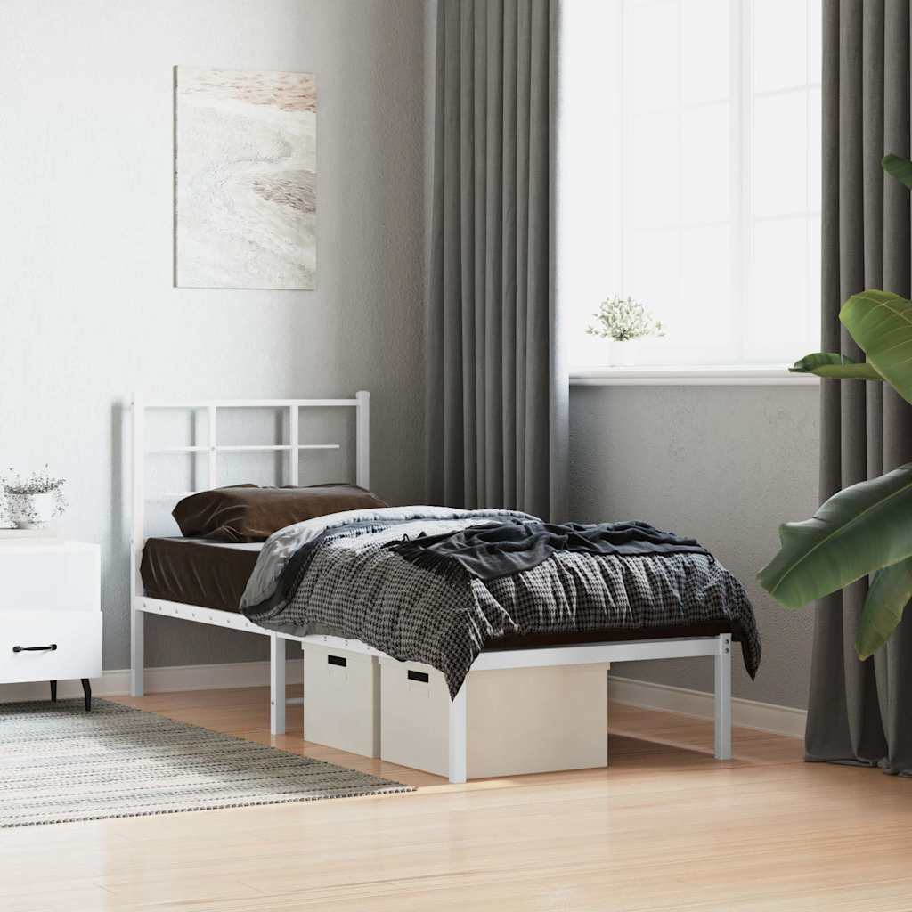 fehér fém ágykeret fejtámlával 80x200 cm