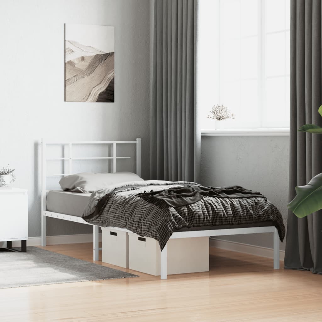 fehér fém ágykeret fejtámlával 90x200 cm