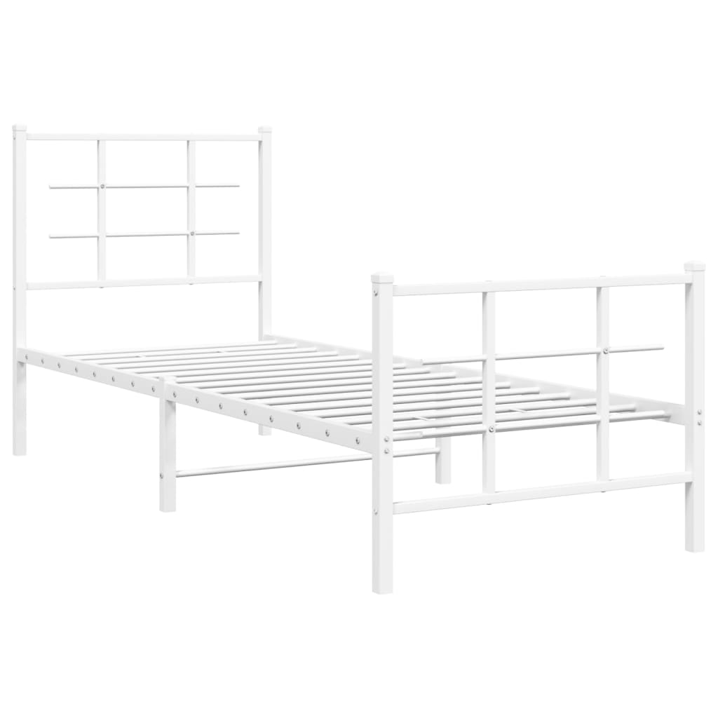 fehér fém ágykeret fej- és lábtámlával 75 x 190 cm