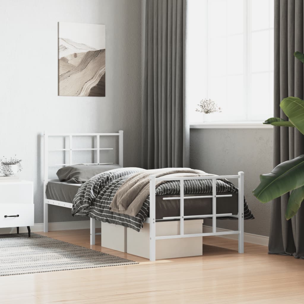 fehér fém ágykeret fej- és lábtámlával 75 x 190 cm