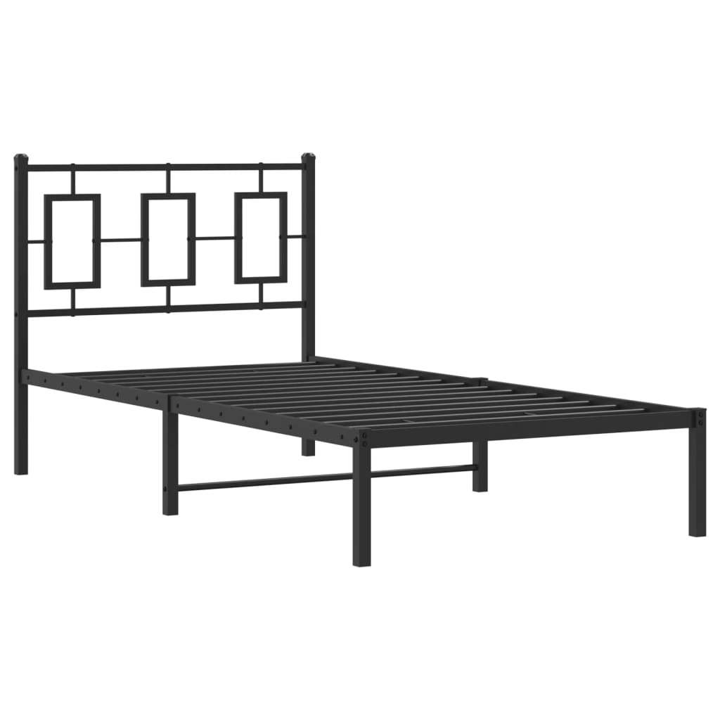 fekete fém ágykeret fejtámlával 90 x 200 cm