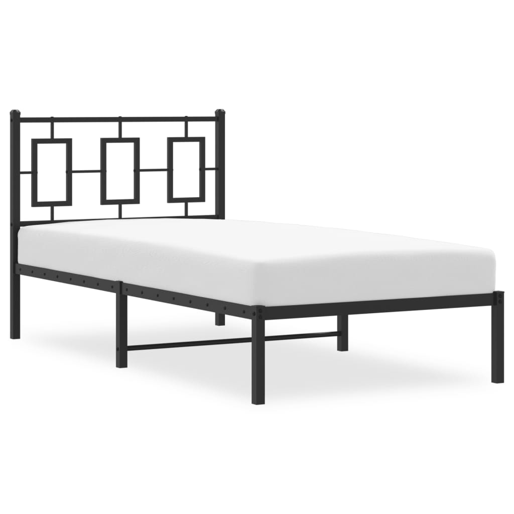 fekete fém ágykeret fejtámlával 90 x 200 cm