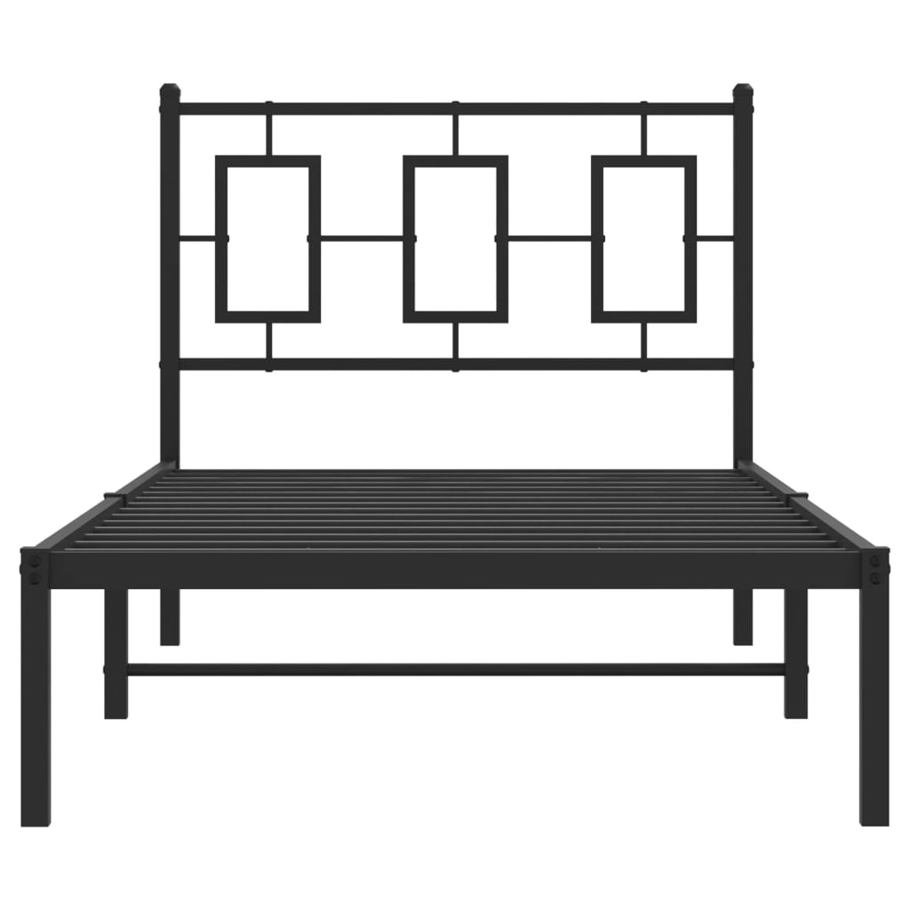 fekete fém ágykeret fejtámlával 90 x 200 cm
