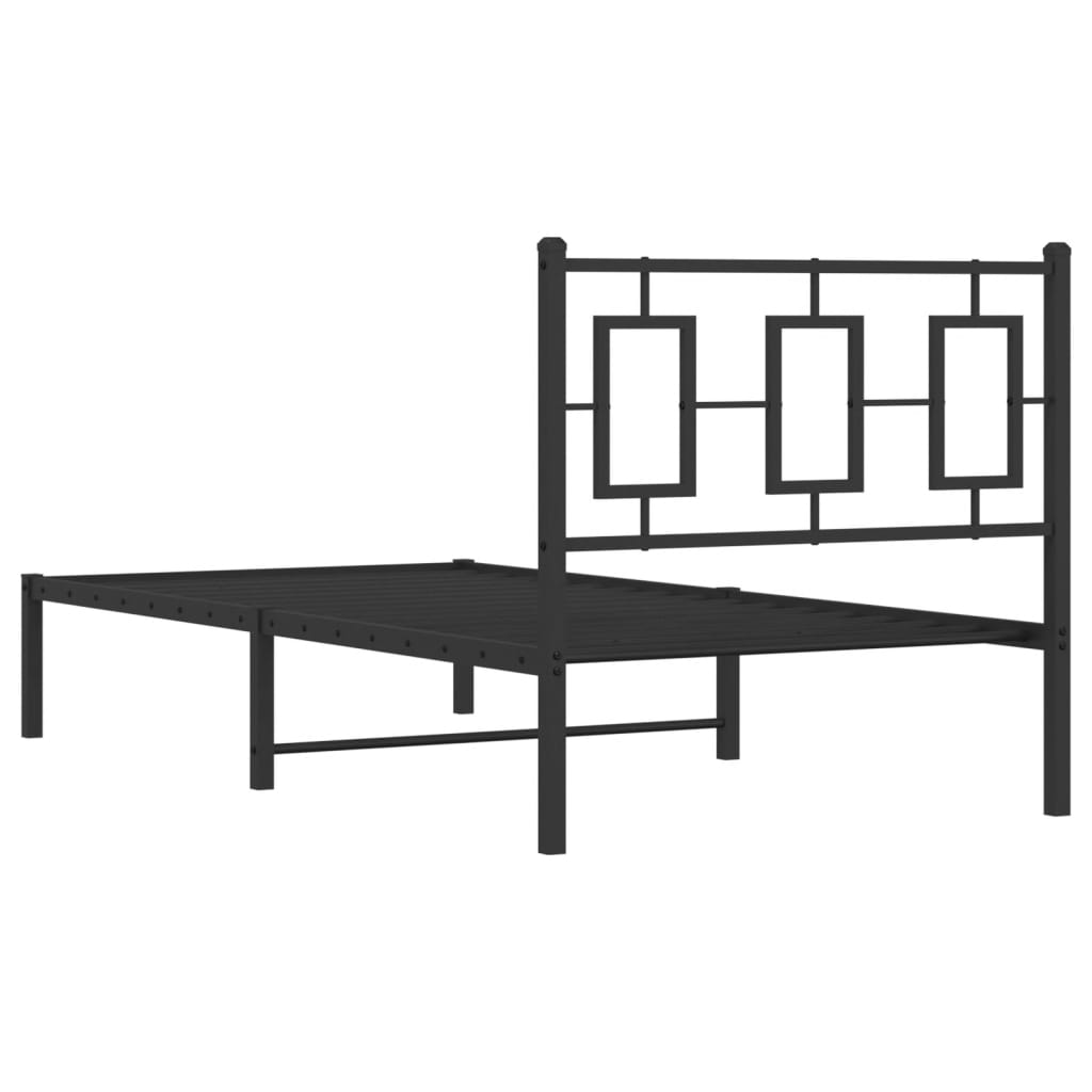 fekete fém ágykeret fejtámlával 90 x 200 cm