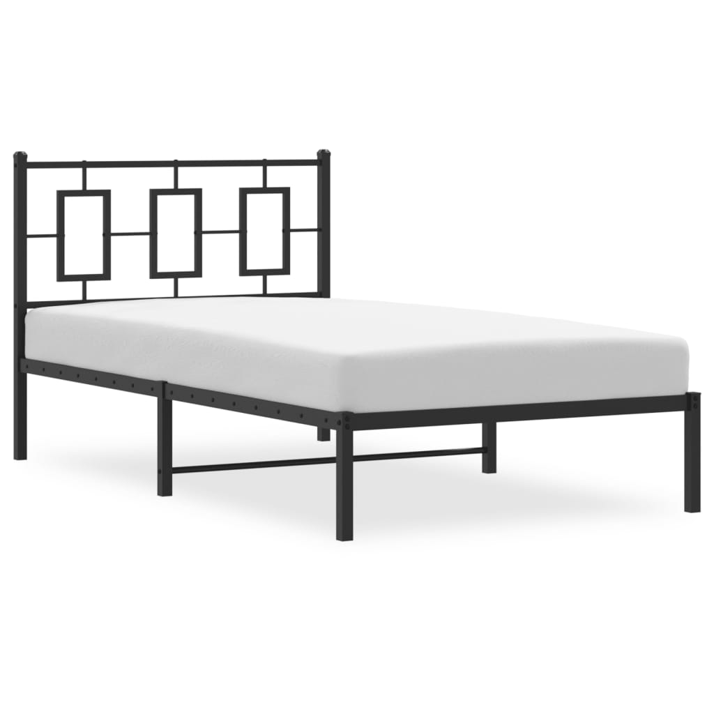 fekete fém ágykeret fejtámlával 100 x 200 cm