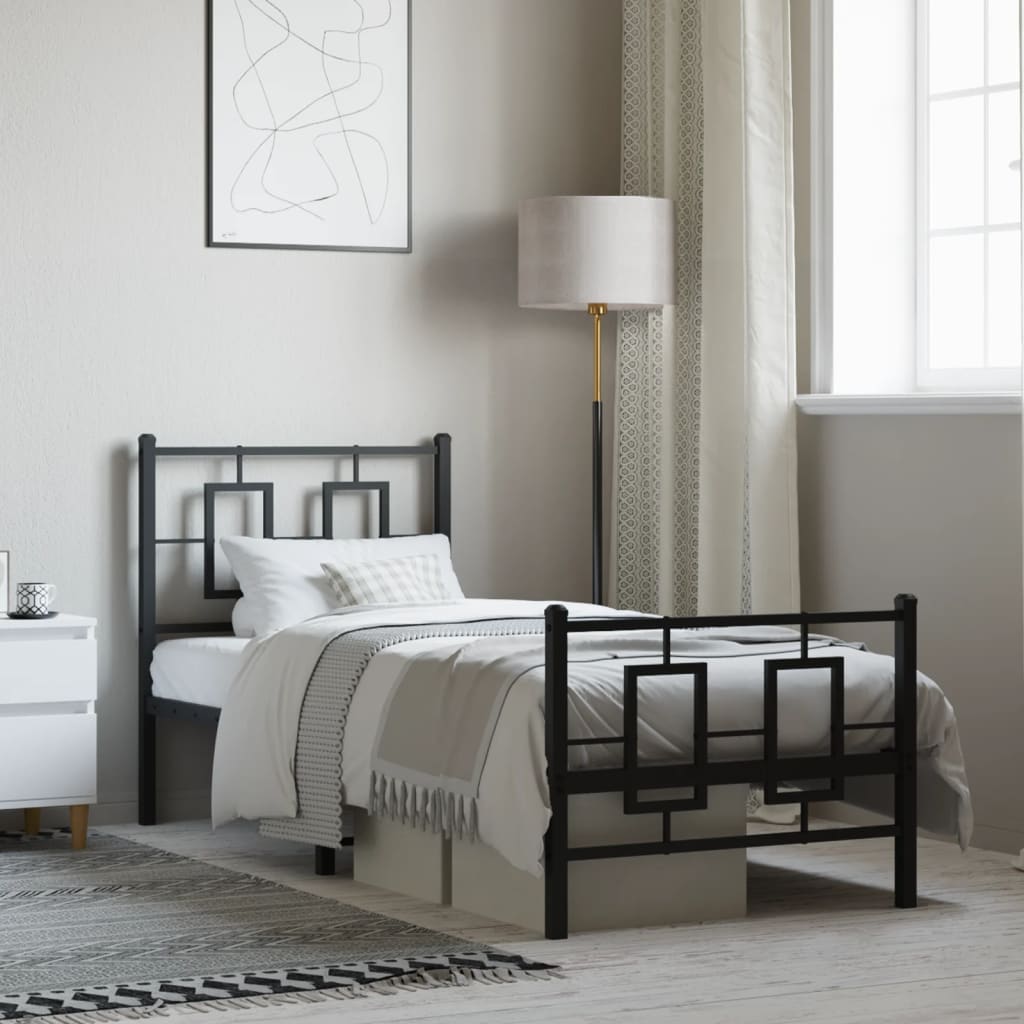 fekete fém ágykeret fej- és lábtámlával 75 x 190 cm