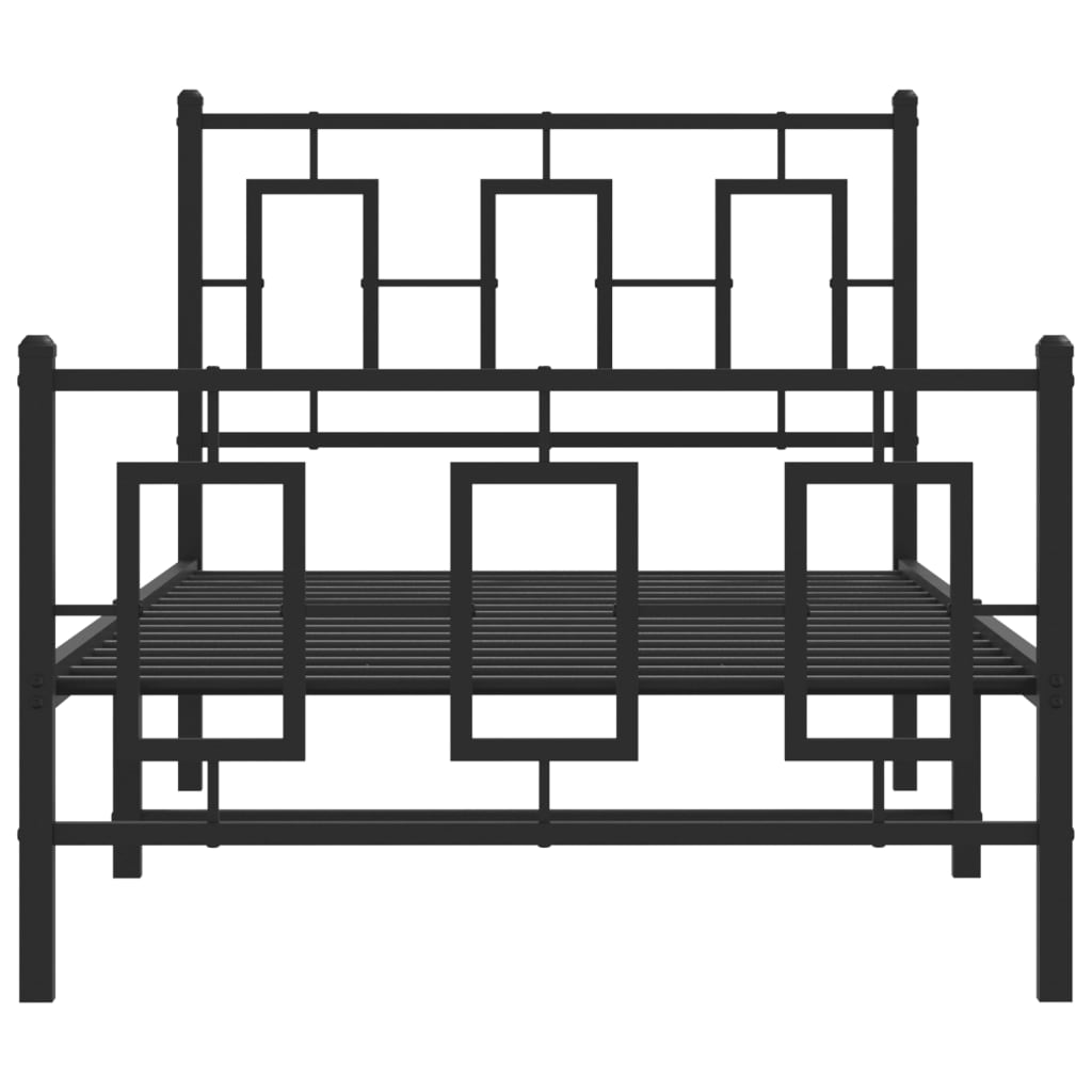fekete fém ágykeret fej- és lábtámlával 90 x 200 cm