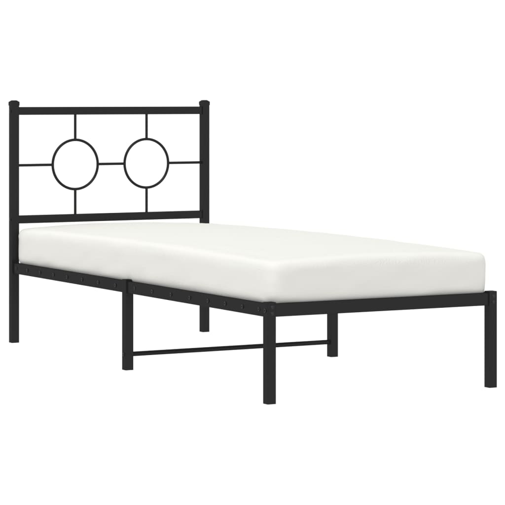fekete fém ágykeret fejtámlával 80 x 200 cm
