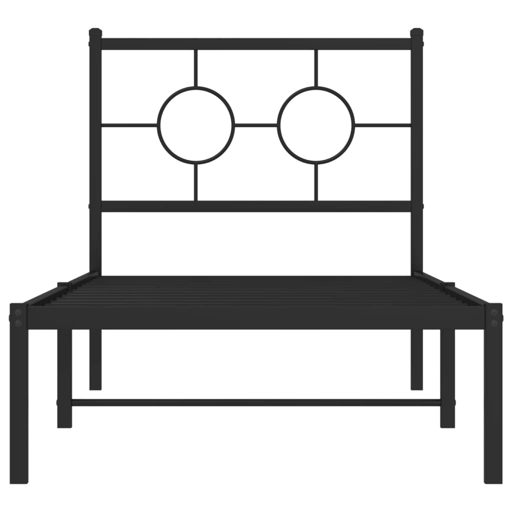 fekete fém ágykeret fejtámlával 80 x 200 cm