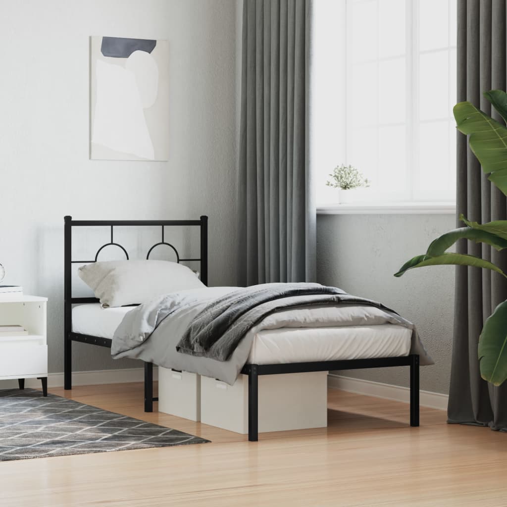 fekete fém ágykeret fejtámlával 80 x 200 cm